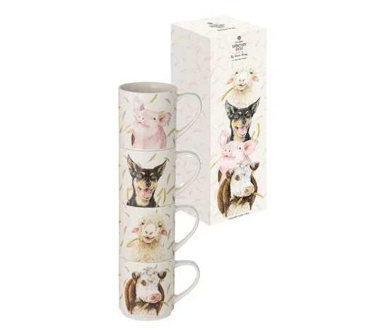 FARMYARD FACES STACKABLE MUG 4PK
