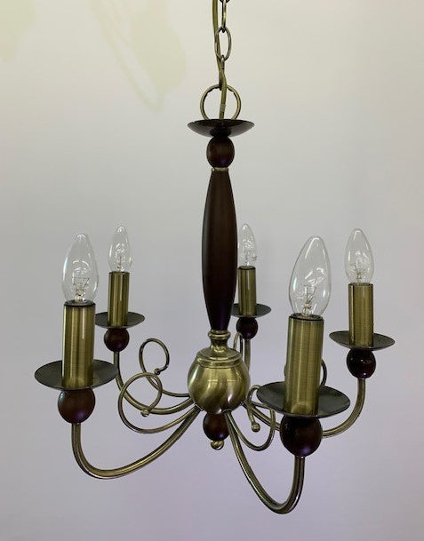 PICKWICK 5LT TIMBER/ANTIQUE BRASS PENDANT(ONE ONLY)